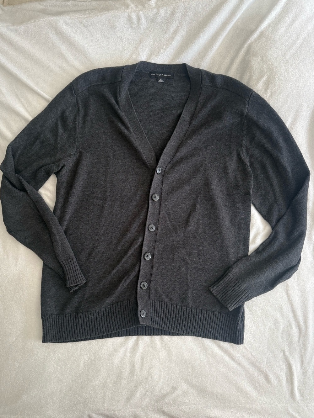 Tricots St Raphael Men's Dark Charcoal Button V-Neck Cardigan